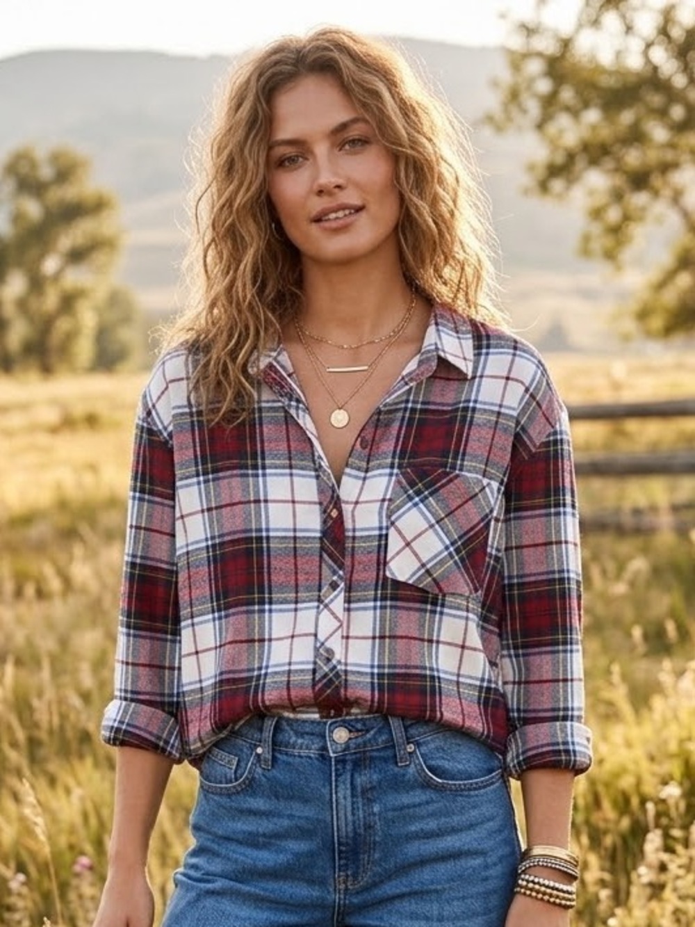 Thread & Supply Red Plaid Button-Down Shirt Large NWT